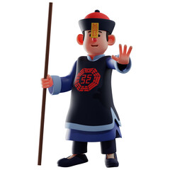Funny Kung fu Vampire 3D Cartoon Picture with a stick
