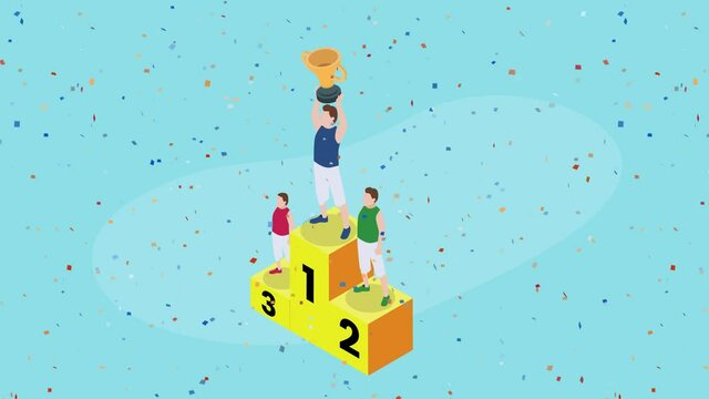 Sportsmen with artificial leg standing on podium