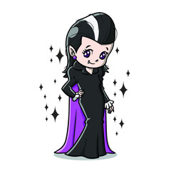 Cute Halloween Lady Vampire Cartoon Vector Character