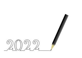 One line drawing style numbers 2022 isolate on white background.copy space for your text.