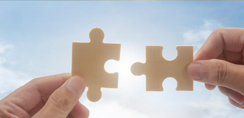 Connecting jigsaw puzzle. Business solutions success and strategy concept