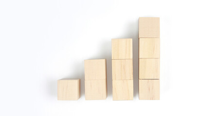 Wooden blocks chart steps with copy space. The business growth process