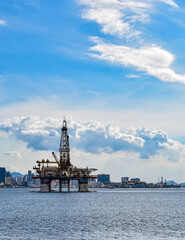 Guanabara Bay, Rio de Janeiro, Brazil - CIRCA 2021: Platform for the exploration of the oil industry (offshore). This bay is part of the Santos Basin and is an active field