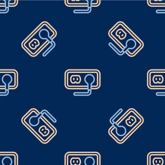 Line Electrical outlet icon isolated seamless pattern on blue background. Power socket. Rosette symbol. Vector