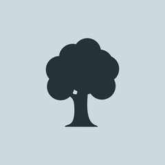Tree silhouette icon, Vector on light blue background