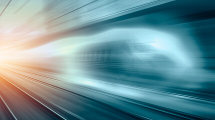 High speed train runs on rail tracks - Train in motion