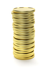 Golden coin stack isolated. 3D rendering.