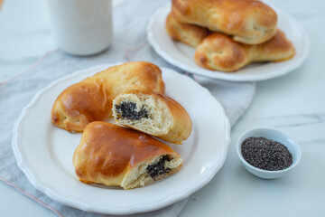 Traditional home made crescent rolls with poppy seeds