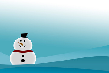 icy winter christmas holiday snow scene with jolly snowman cartoon illustration graphic card