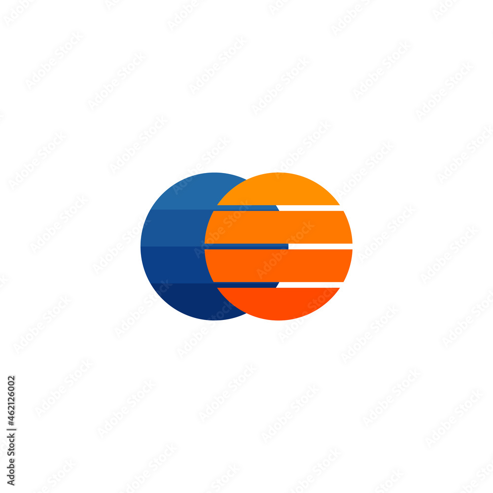 Poster two overlapping circes logo abstract vector design. double circle shape emblem identity icon. stock 