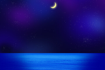 Naklejka na ściany i meble 星空に浮かぶ新月と海の背景