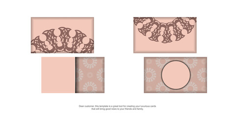 The postcard in pink color with a luxurious pattern is ready for printing.