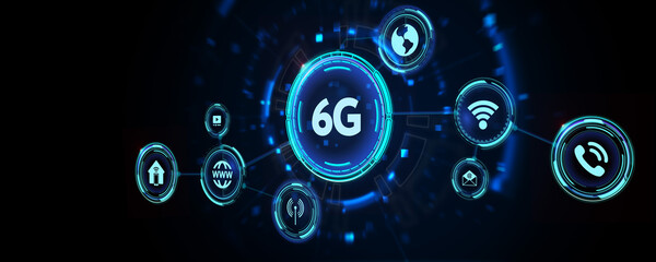 The concept of 6G network, high-speed mobile Internet, new generation networks. Business, modern technology, internet and networking concept. 3d illustration