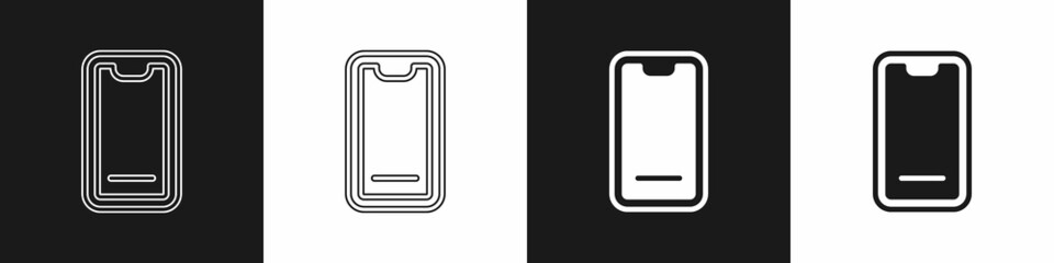 Set Food ordering on mobile icon isolated on black and white background. Order by mobile phone. Restaurant food delivery concept. Vector