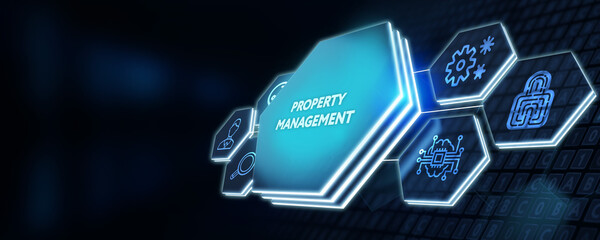 PROPERTY MANAGEMENT inscription, new business concept Business, Technology, Internet and network concept. 3d illustration