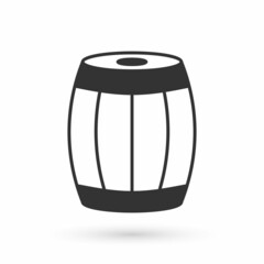 Grey Wooden barrel icon isolated on white background. Alcohol barrel, drink container, wooden keg for beer, whiskey, wine. Vector