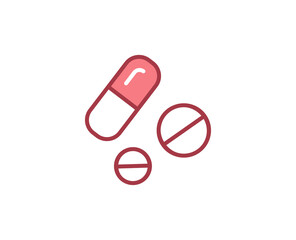 Pills flat icon. Thin line signs for design logo, visit card, etc. Single high-quality outline symbol for web design or mobile app. Medical outline pictogram.