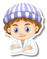 Scientist boy cartoon character sticker