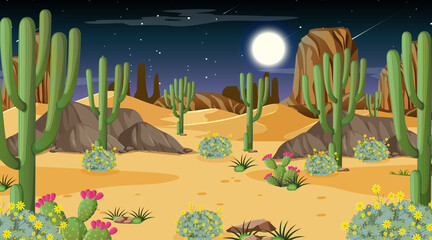 Desert forest landscape at night scene