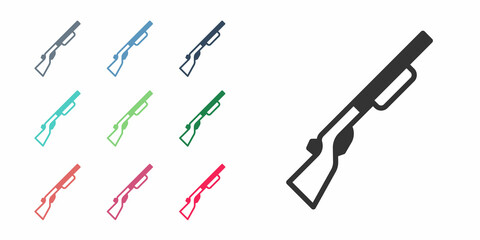 Black Hunting gun icon isolated on white background. Hunting shotgun. Set icons colorful. Vector