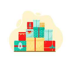 Naklejka premium A set of gift boxes in a flat style. New Year and Christmas. 
