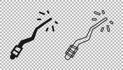 Black Magic wand icon isolated on transparent background. Star shape magic accessory. Magical power. Happy Halloween party. Vector