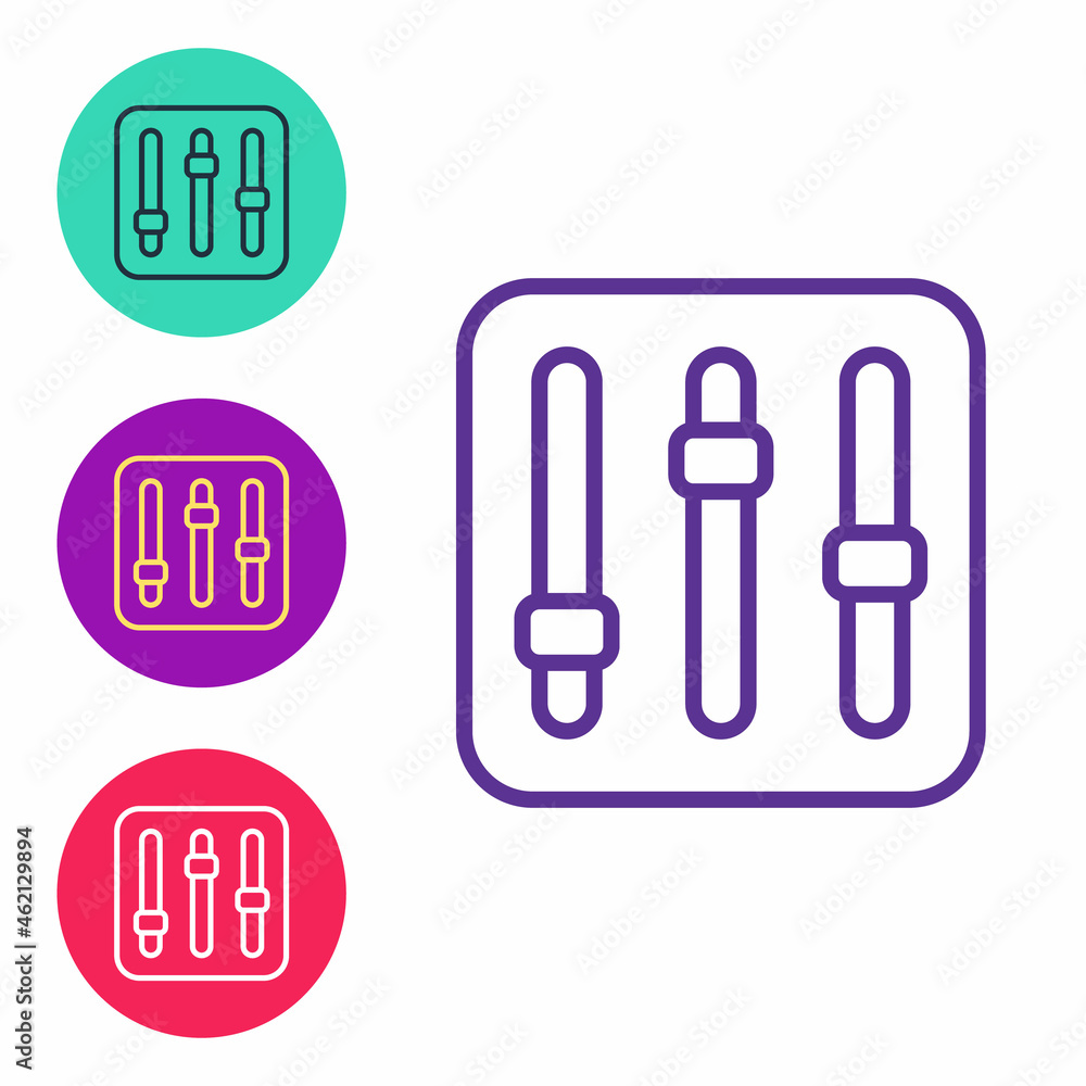 Poster set line sound mixer controller icon isolated on white background. dj equipment slider buttons. mixi