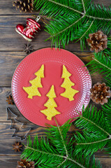 step by step instructions how to make homemade holiday cookies on christmas eve, festive pastry and new year baking concept. Step 5 cutting with cutter dish or mold cookie from raw dough..