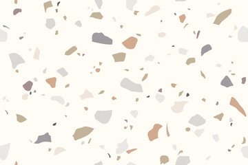 Terrazzo seamless pattern. Modern minimalistic vector texture in pastel natural beige, terracotta and taupe colors.