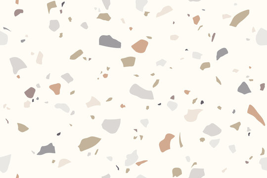 Terrazzo seamless pattern. Modern minimalistic vector texture in pastel natural beige, terracotta and taupe colors.