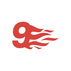 nine 9 number fire flame hot logo vector icon illustration