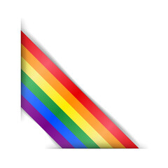 LGBT community flag. Realistic LGBT pride flag. Corner banner isolated on white background. Vector illustration.