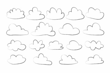 cloud set in hand drawn doodle sketch style