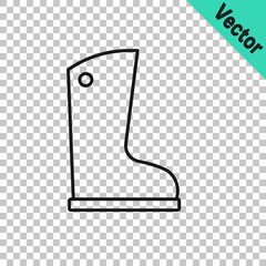 Black line Waterproof rubber boot icon isolated on transparent background. Gumboots for rainy weather, fishing, gardening. Vector