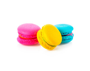 French colorful macarons isolated on white