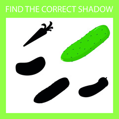 Find a shadow cucumber steam room. Match vegetable with correct shadow Preschool worksheet, kids activity worksheet, printable worksheet