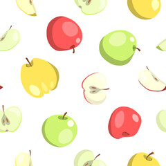 Pattern, illustration of colorful apples on a white background.