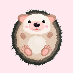 Naklejka premium Vector illustration of a little cute hedgehog, funny cartoon character.