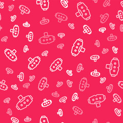 White line Virtual reality glasses icon isolated seamless pattern on red background. Stereoscopic 3d vr mask. Optical head mounted display. Vector