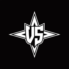 VS Logo monogram with four direction arrows design template