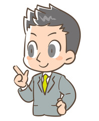 指を指すポーズを取る笑顔の男の人