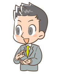 拍手して喜ぶ表情の男の人