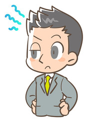 疑わしい様相でにらむ男の人