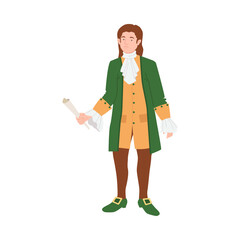 Man in historical costume of 18th century. Rococo fashion cartoon vector illustration - obrazy, fototapety, plakaty