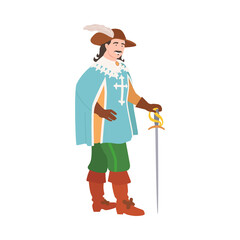 Warrior musketeer with sword cartoon vector illustration on white background