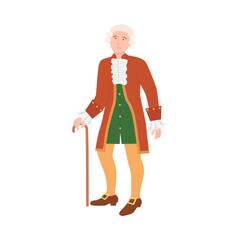 Aristocratic man in luxury historical costume of 18th century cartoon vector illustration