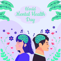 World mental health day illustration poster flat design