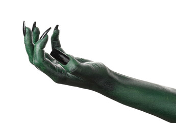 Halloween green witch's or zombie's hand isolated on white