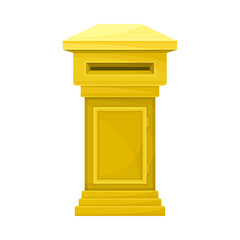Yellow mailbox for correspondence. Retro post box for paper letters flat vector illustration