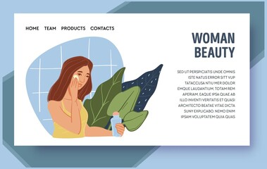 Woman beauty skincare products and therapy web